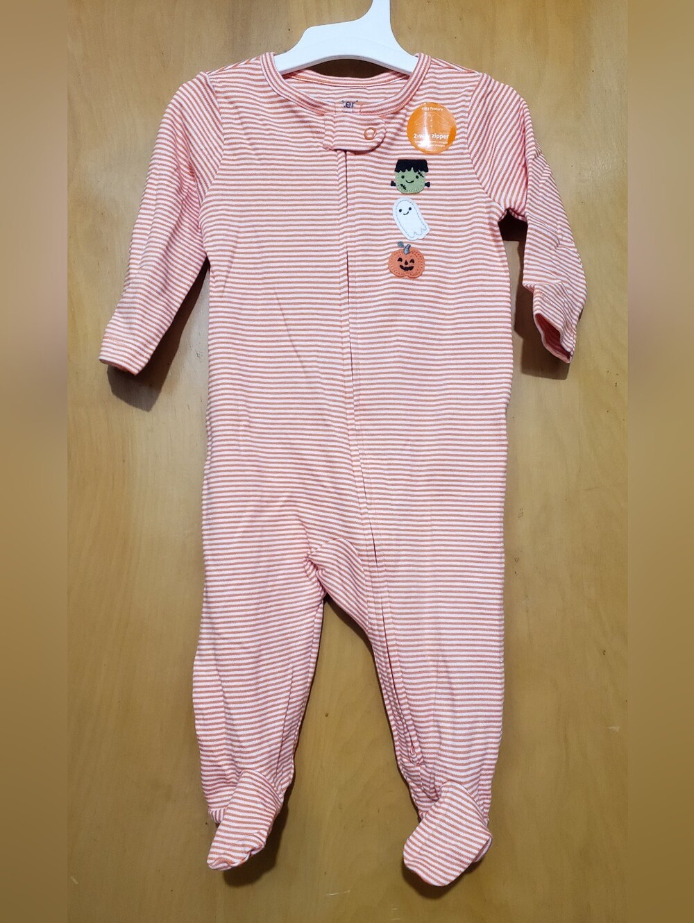 Carter's Orange and White Striped Halloween Footed One-Piece